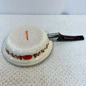VTG Sanko Ware Show Pans 8" Open Skillet Porcelain Clad Steel Japan Orange Poppy